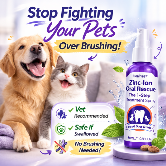 Healrize® Zinc-Ion Oral Rescue Spray :Stop Fighting Your Pets Over Brushing！